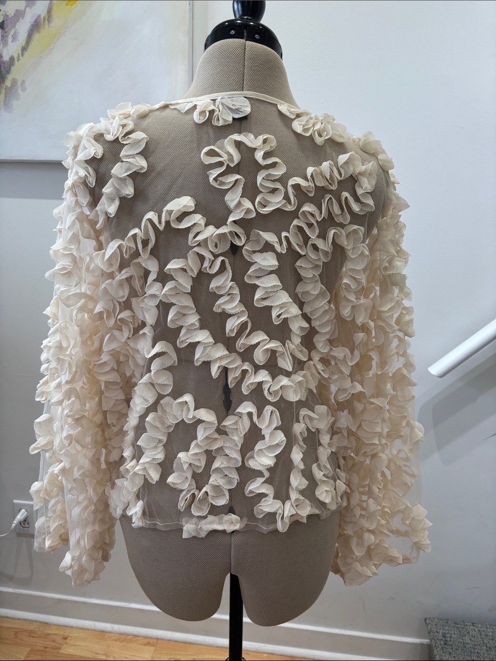 Sheer Cream Ruffle Blouse - Picture 2 of 3